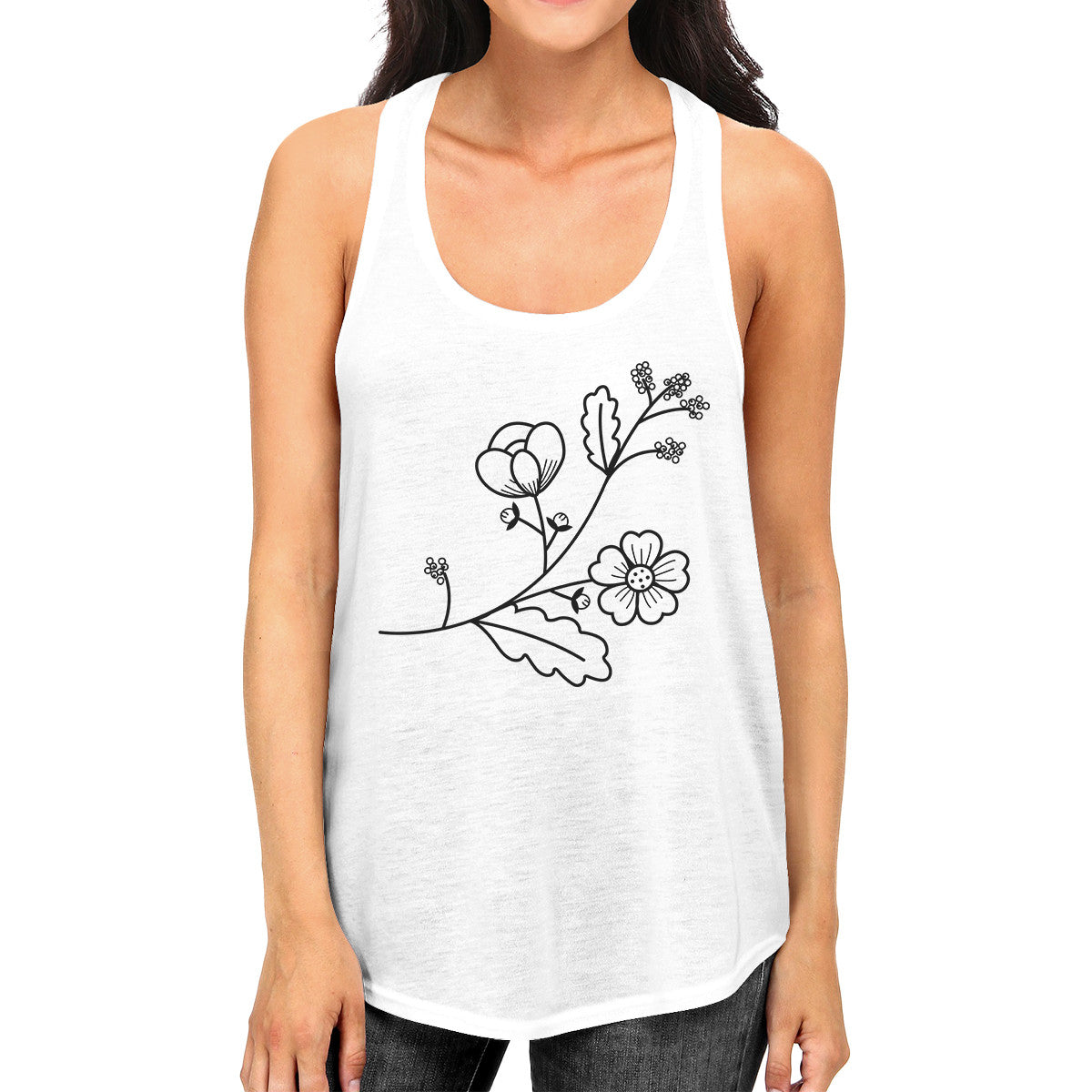 Flower Womens White Racerback Unique Design Cute Gift Ideas For Her - 365INLOVE