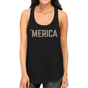 'Merica Women Black Sleeveless Tee America Tribal Pattern Lettering - 365INLOVE