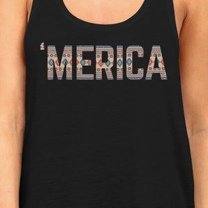 'Merica Women Black Sleeveless Tee America Tribal Pattern Lettering - 365INLOVE