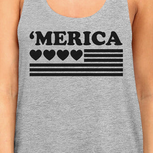 'Merica Womens Black Heart American Flag Design Grey Racerback Tank - 365INLOVE