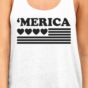 'Merica Womens White Graphic Tank Top Gifts For Independence Day - 365INLOVE