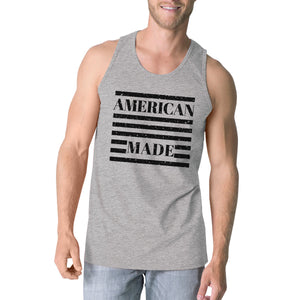 American Made Mens Grey Cotton Tanks 4th Of July Graphic Tank Top - 365INLOVE