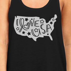 I Love USA Map Womens Black Tank Top Cute Letter Printing Design - 365INLOVE