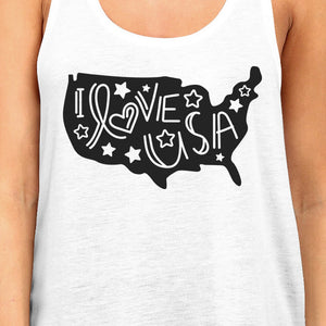 I Love USA Map Cute Womens Sleeveless Top Cute Fourth Of July Tanks - 365INLOVE