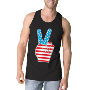 American Flag Cute Peace Sign 4th Of July Tank Top For Men Cotton - 365INLOVE