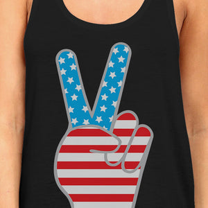 American Flag Cute Peace Sign 4th Of July Women Black Tank Top - 365INLOVE