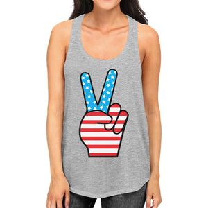 Cute Peace Sign Womens Tanks Unique American Flag Gray Tank Top - 365INLOVE