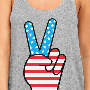 Cute Peace Sign Womens Tanks Unique American Flag Gray Tank Top - 365INLOVE