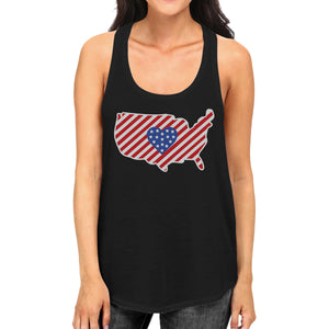 USA Map With Heart Shape American Flag Graphic Tank Top For Women - 365INLOVE