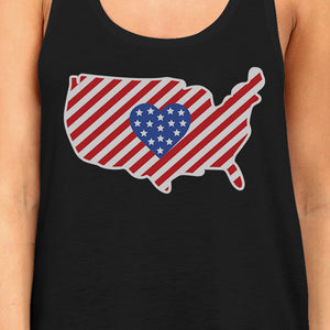 USA Map With Heart Shape American Flag Graphic Tank Top For Women - 365INLOVE