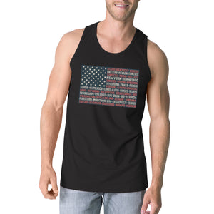 50 States Us Flag Mens Black Tank Top Funny 4th Of July Cotton Tank - 365INLOVE