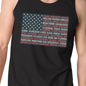 50 States Us Flag Mens Black Tank Top Funny 4th Of July Cotton Tank - 365INLOVE