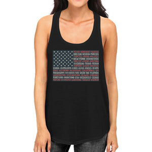50 States Us Flag Womens Black Tanks Funny 4th Of July Outfit Idea - 365INLOVE