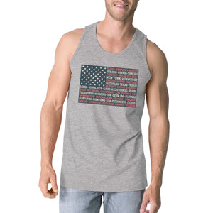 50 States Us Flag Mens Grey Tank Top Funny 4th Of July Cotton Tank - 365INLOVE