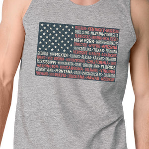 50 States Us Flag Mens Grey Tank Top Funny 4th Of July Cotton Tank - 365INLOVE