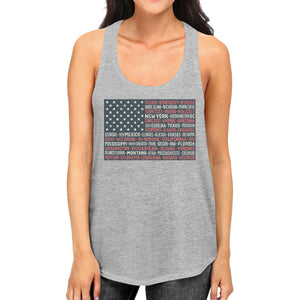 50 States Us Flag Womens Grey Tanks Funny 4th Of July Outfit Idea - 365INLOVE