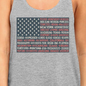 50 States Us Flag Womens Grey Tanks Funny 4th Of July Outfit Idea - 365INLOVE