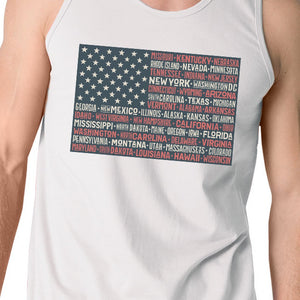 50 States Us Flag Mens White Tank Top Funny 4th Of July Cotton Tank - 365INLOVE