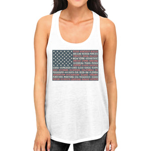 50 States Us Flag Womens White Tanks Funny 4th Of July Outfit Idea - 365INLOVE