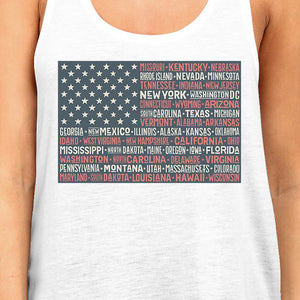 50 States Us Flag Womens White Tanks Funny 4th Of July Outfit Idea - 365INLOVE