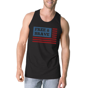 Free & Brave Us Flag Mens Black Funny Graphic Tanks Crewneck Line - 365INLOVE