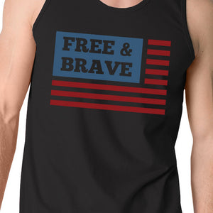 Free & Brave Us Flag Mens Black Funny Graphic Tanks Crewneck Line - 365INLOVE