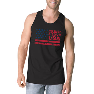 Trust Love USA Mens Black Tank Top Round Neck Line Cotton Tanks - 365INLOVE