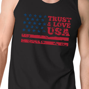 Trust Love USA Mens Black Tank Top Round Neck Line Cotton Tanks - 365INLOVE