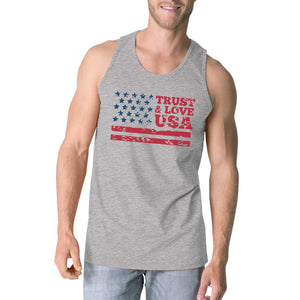 Trust Love USA Mens Grey Tank Top Round Neck Line Cotton Tanks - 365INLOVE