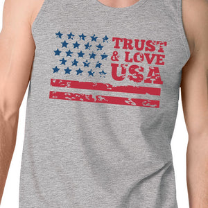 Trust Love USA Mens Grey Tank Top Round Neck Line Cotton Tanks - 365INLOVE