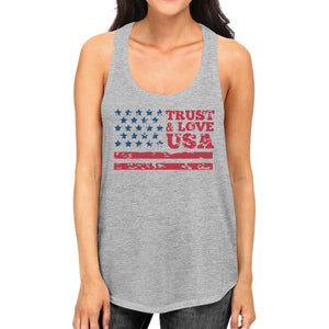 Trust Love USA Womens Grey Tank Top Round Neck Line Cotton Tanks - 365INLOVE