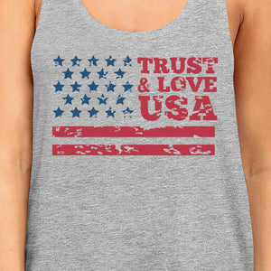 Trust Love USA Womens Grey Tank Top Round Neck Line Cotton Tanks - 365INLOVE