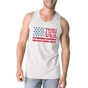 Trust Love USA Mens White Tank Top Round Neck Line Cotton Tanks - 365INLOVE