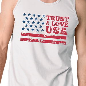 Trust Love USA Mens White Tank Top Round Neck Line Cotton Tanks - 365INLOVE