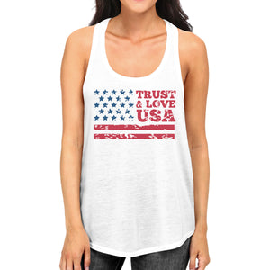 Trust Love USA Womens White Tank Top Round Neck Line Cotton Tanks - 365INLOVE