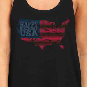 Happy Birthday USA Womens Black Sleeveless Top Funny 4 Of July Tank - 365INLOVE