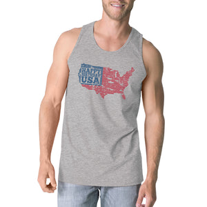 Happy Birthday USA Mens Gray Sleeveless Tshirt Funny 4 Of July Tee - 365INLOVE