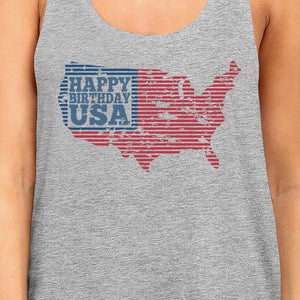 Happy Birthday USA Womens Gray Sleeveless Top Funny 4 Of July Tank - 365INLOVE