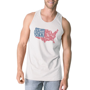 Happy Birthday USA Mens White Sleeveless Tshirt Funny 4 Of July Tee - 365INLOVE