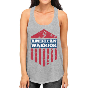 American Warrior Womens Gray Crewneck Graphic Tanks Gift For Her - 365INLOVE