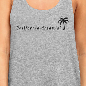California Dreaming Womens Grey Sleeveless Lightweight Cotton Tank - 365INLOVE