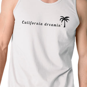 California Dreaming Mens White Tank Top Lightweight Summer Shirt - 365INLOVE