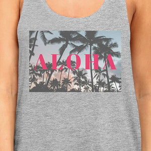 Aloha Tropical Beach Photo Womens Grey Cute Graphic Racerback Tanks