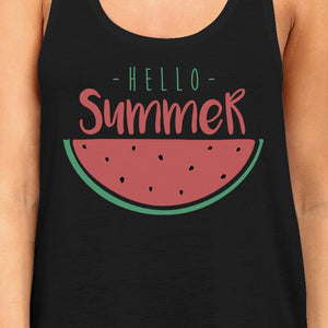 Hello Summer Watermelon Womens Black Tank Top