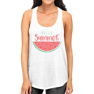 Hello Summer Watermelon Womens White Tank Top