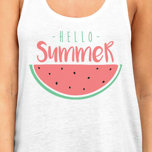 Hello Summer Watermelon Womens White Tank Top