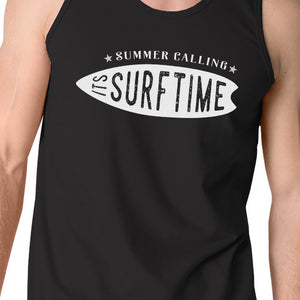 Summer Calling It's Surf Time Mens Black Tank Top