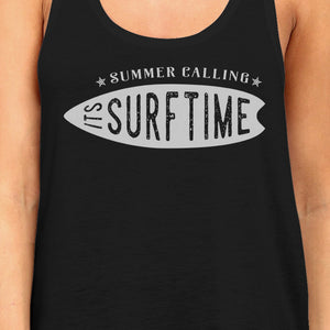 Summer Calling It's Surf Time Womens Black Tank Top
