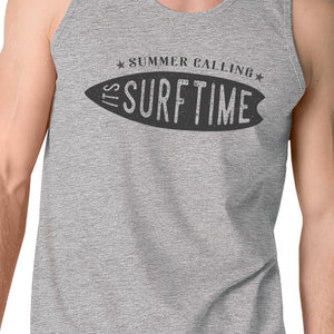 Summer Calling It's Surf Time Mens Grey Tank Top