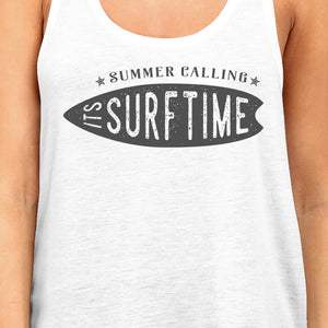 Summer Calling It's Surf Time Womens White Tank Top